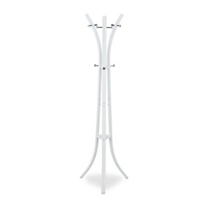 Weißer Relaxdays Garderobenständer aus Metall mit 9 Haken, 175 cm hoch.