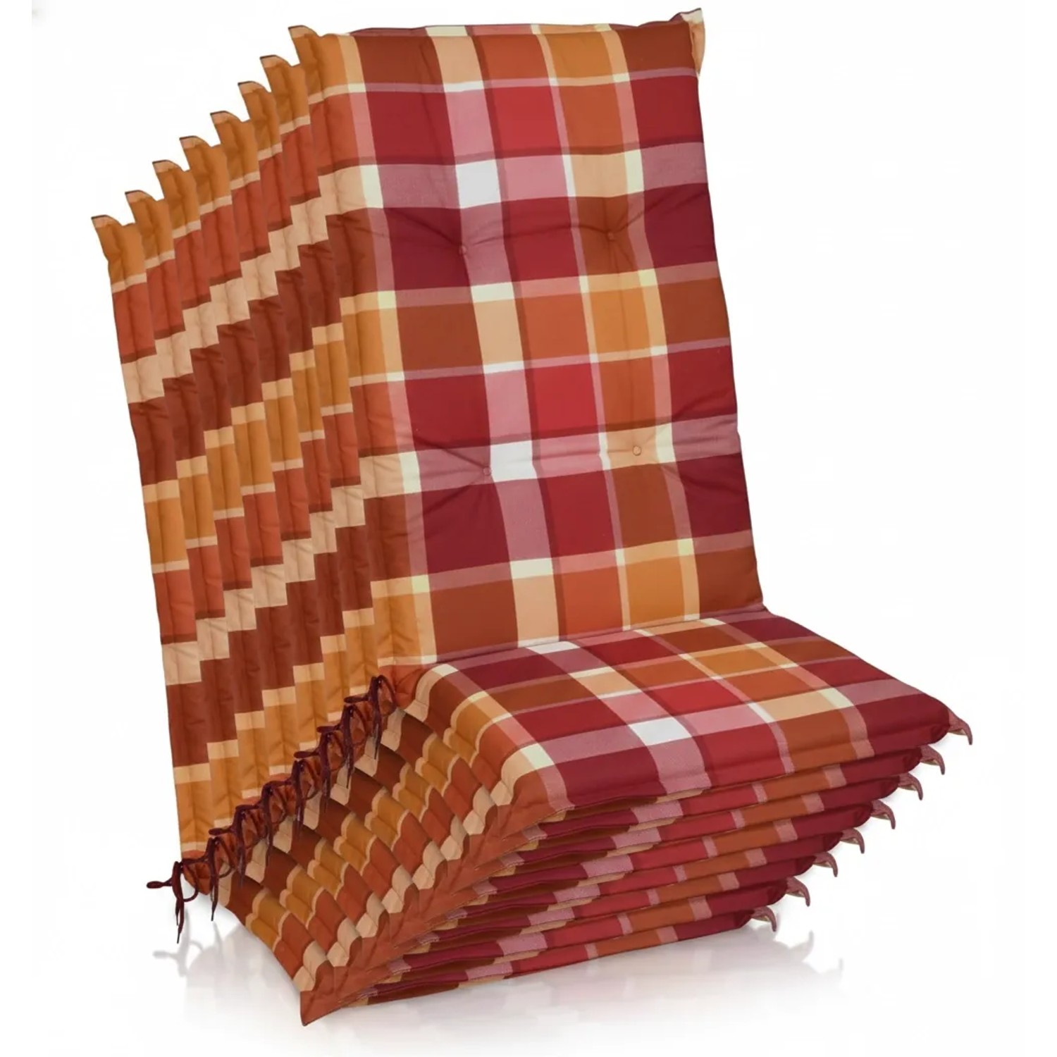 Beautissu 8er Set Hochlehner Auflagen Set 120x50 cm Polster Rot Kariert