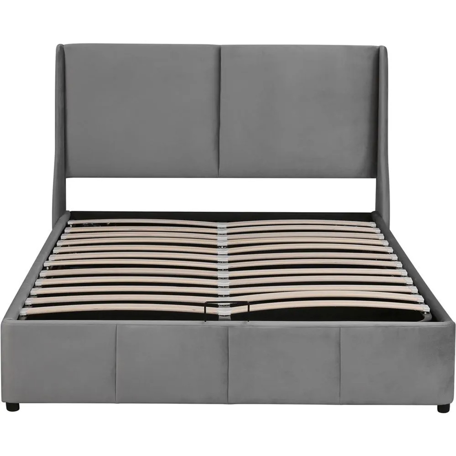 KOMHTOM Polsterbett Hydraulische 140 x 190 Cm  Flügelfürm  Kopfteil  Doppelbett  Funktionsbett  Samt  Grau
