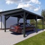Holzbrüder Carport Ralf, chromoxidgrün, mit Blechdach und Auto. Einzelcarport für PKW im Garten.