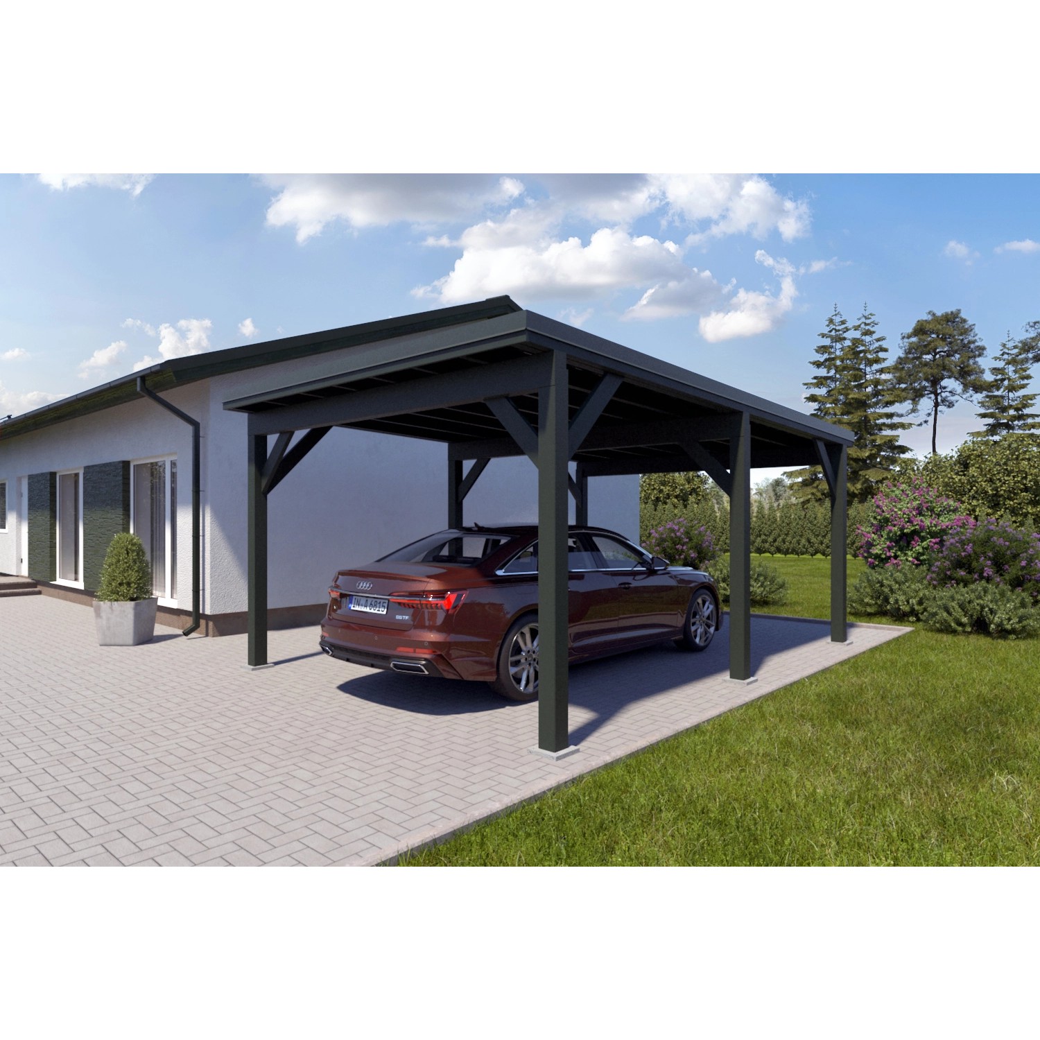 Holzbrüder Carport Ralf 24m² Chromoxidgrün-Dornengrün günstig online kaufen