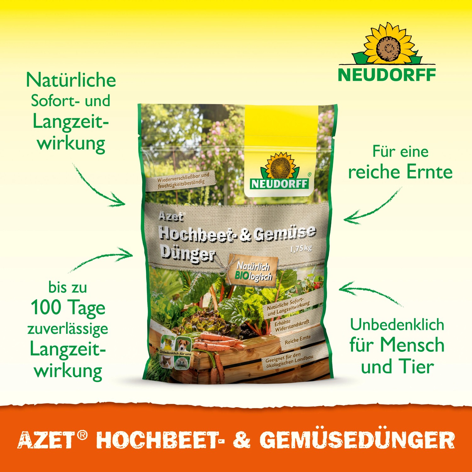 Neudorff Azet Hochbeet- und Gemüse Dünger 1,75kg: Organischer NPK-Dünger für reiche Ernte und gesundes Wachstum.
