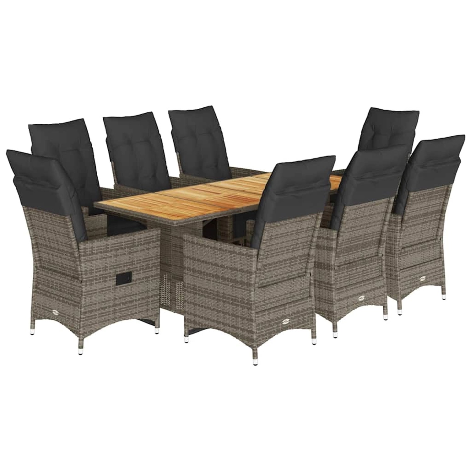 vidaXL 9-Tlg Garten-Bistro-Set mit Kissen Grau Poly Rattan 3276892