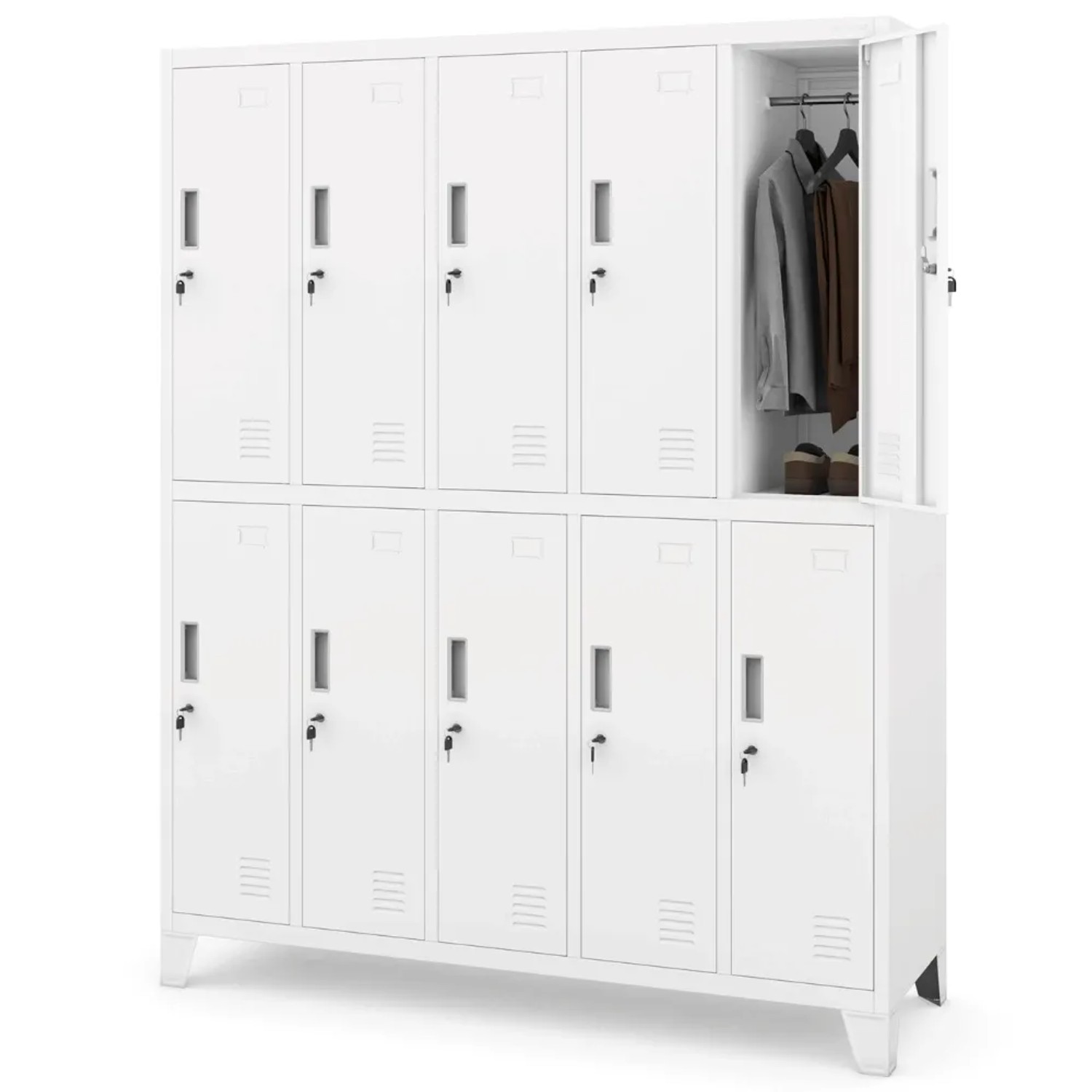 JAN NOWAK Umkleideschrank Spind BARTEK 10 Abteile 172 x 136 x 45 cm Weiß