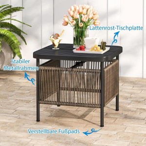 Costway Beistelltisch Outdoor Rattan mit Schirmloch 56 x 56 x 49 cm