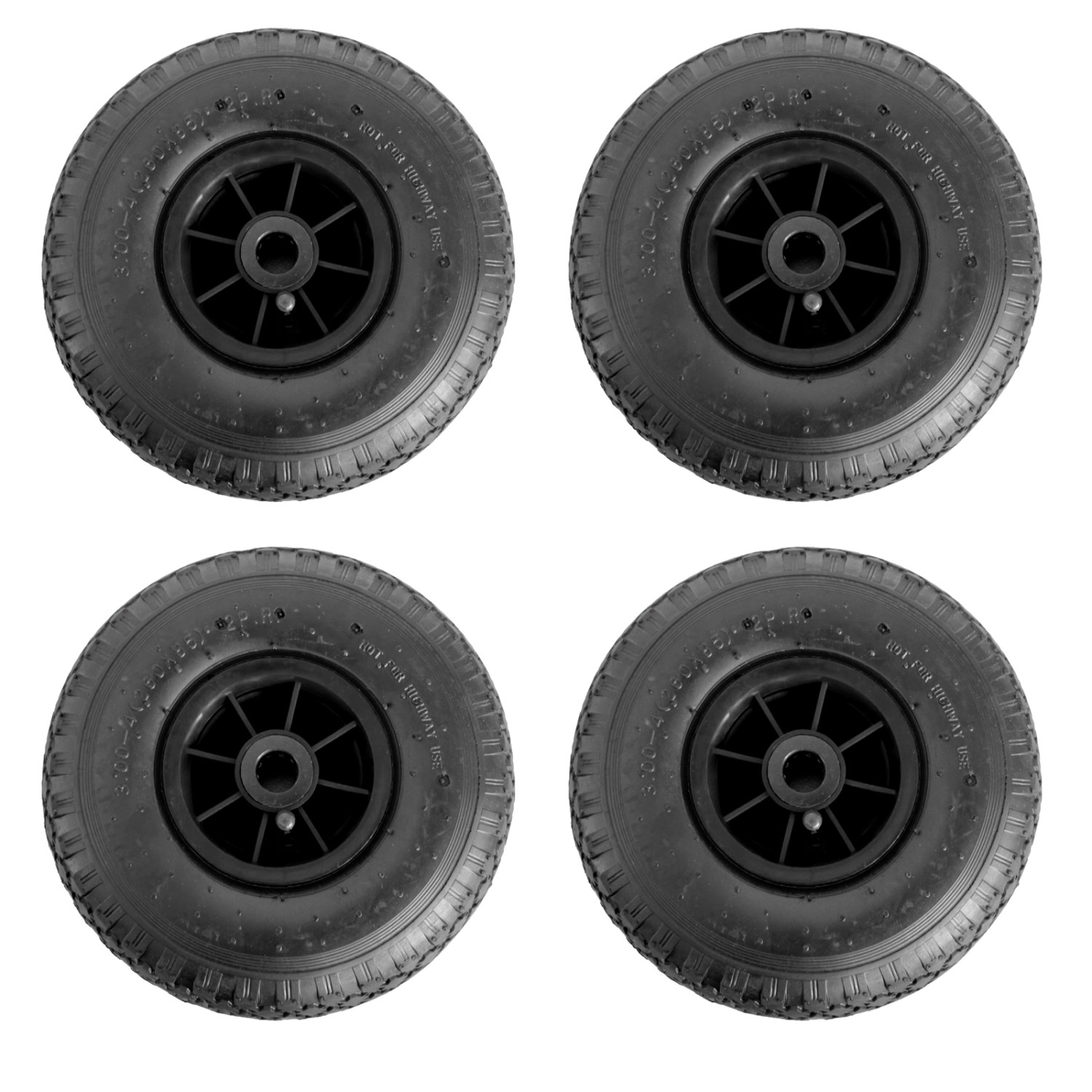 TRUTZHOLM 4x Sackkarrenrad Luftrad 260x85mm 3.00-4 Achlänge 75mm 4PR Schwarz