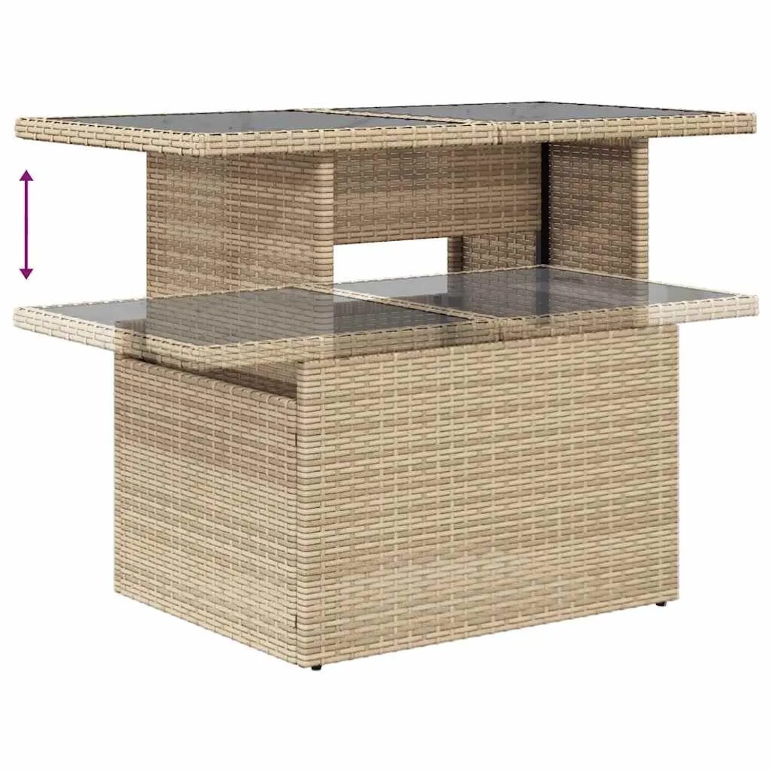 Höhenverstellbarer Gartentisch aus Rattan, Teil der vidaXL 7-tlg. Garten-Sofagarnitur, beige.