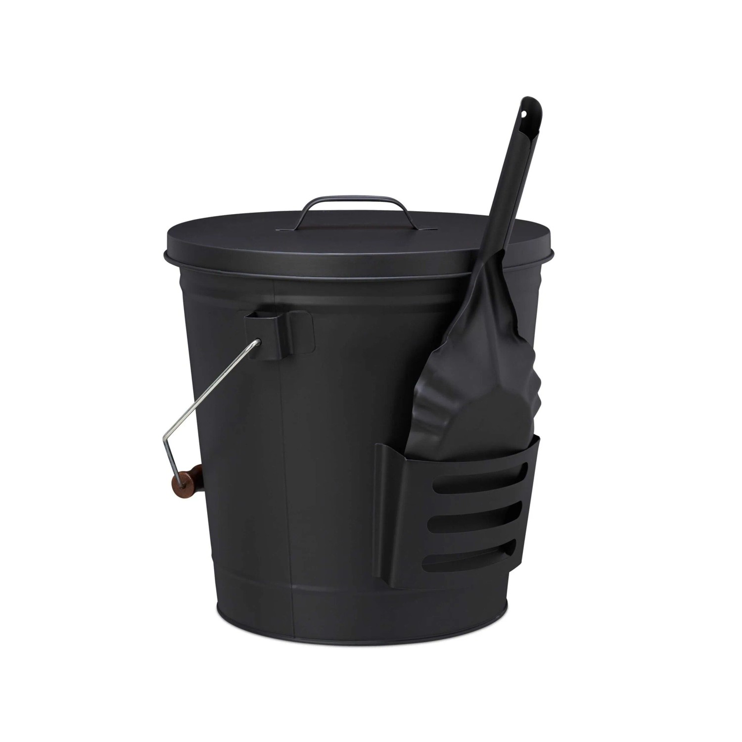 Relaxdays Ascheeimer Stahl Schwarz mit Deckel und Schaufel 35,5 cm x 32,5 cm 1,8 kg