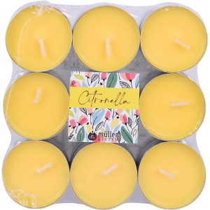 18er-Pack Citronella Duft-Teelichter in Hellgelb, ideal für entspannte Sommerabende.