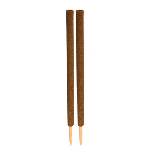 Zwei braune Kokos-Pflanzstäbe mit Holzspitze, ideal als Rankhilfe für Monstera und Zimmerpflanzen, verlängerbar.