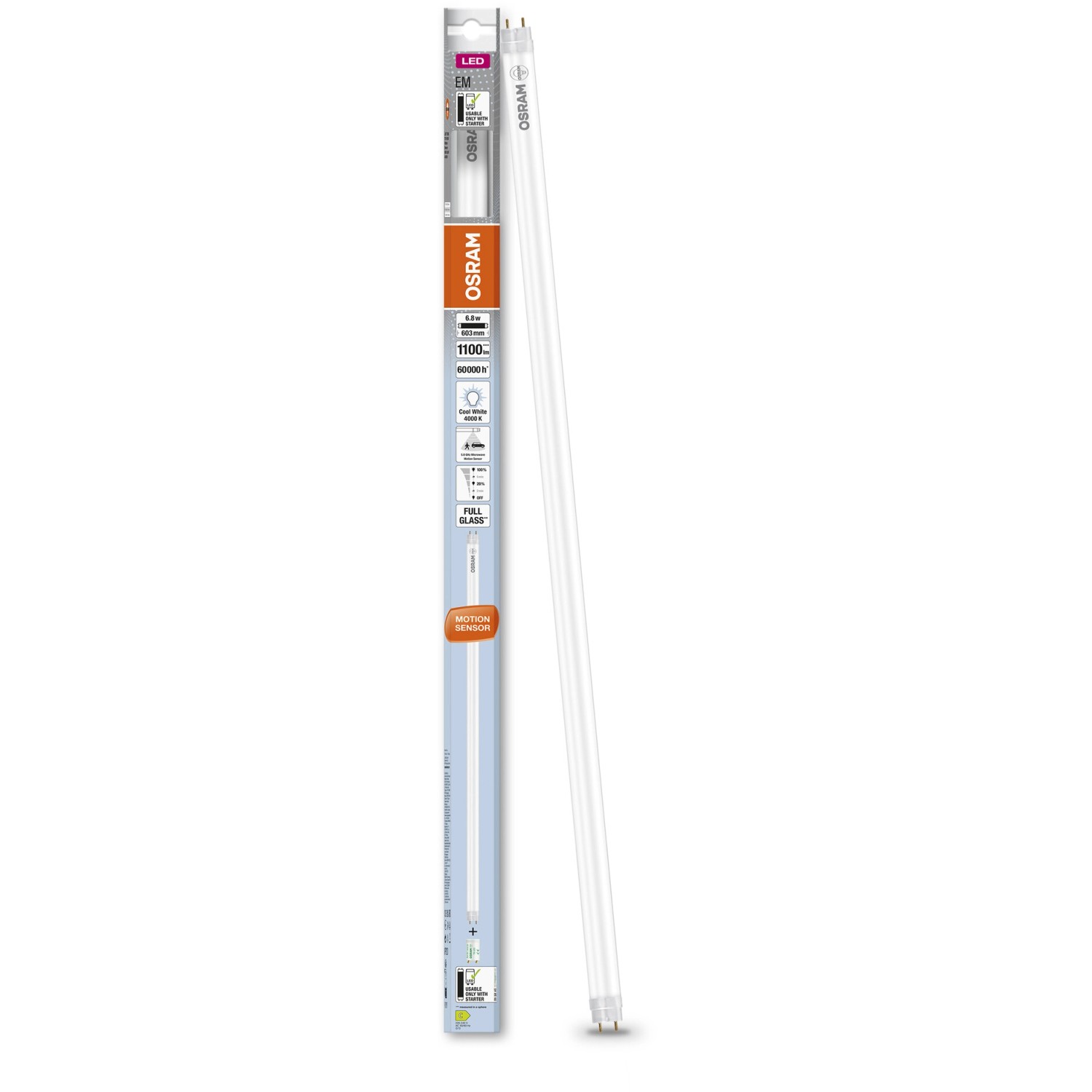 Osram LED-Leuchtstofflampe, 60cm, Kaltweiß, mit Verpackung. LED Röhre mit Bewegungsmelder.