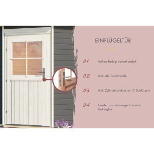 Karibu Türpaket für Außensauna, elfenbeinweiß, mit Fenster und Zylinderschloss.