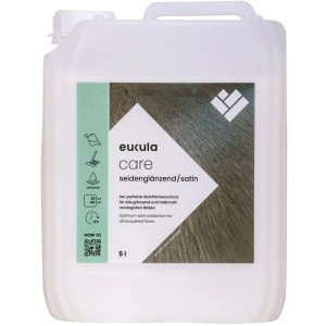 Eukula Care Dispersionspflegemittel 5 Liter, seidenglänzend. Weiße Flasche für langanhaltenden Glanz auf Laminat & Parkett.