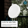 Runde, weiße LUXULA LED Bad-Deckenleuchte (Ø229mm) mit IP44 Schutz im Außenbereich bei Regen.