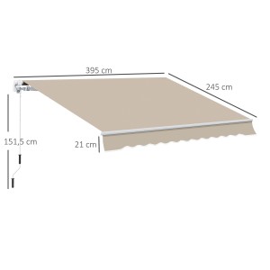 Outsunny Markise, beige/weiß, 395x245 cm, mit Maßen. Sonnenschutz für Terrasse und Balkon.