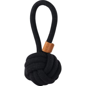 Schwarzer Hundespielzeug Ball mit Schlaufe, Ø 8 cm, aus Baumwolle, ideal für Zerrspiele.