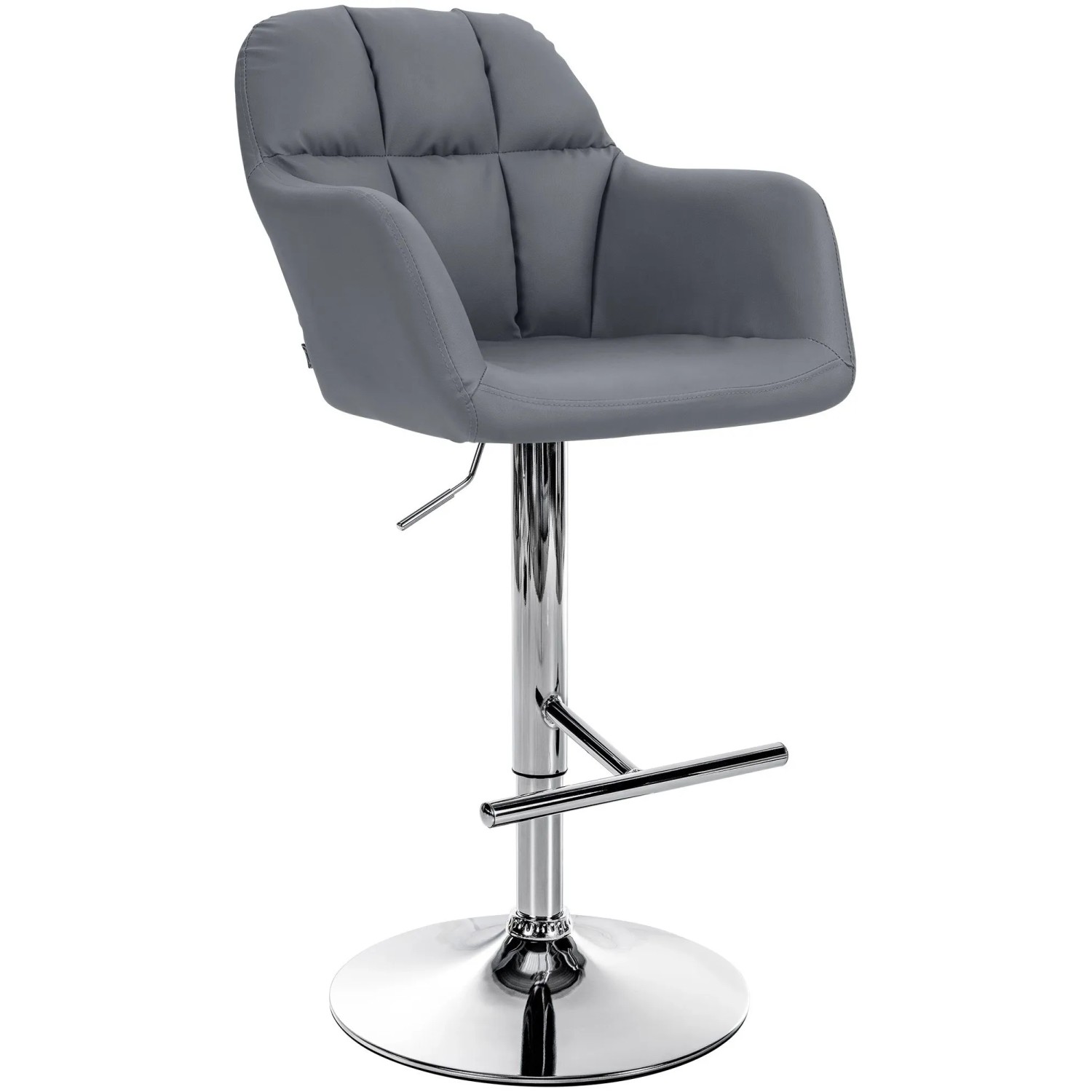 DELUKE Barhocker TUBEL Kunstleder Grau 57x59x97cm Silber Barstuhl Höhenverstellbar Mit Lehne Drehbar Tresenhocker Tresenstuhl