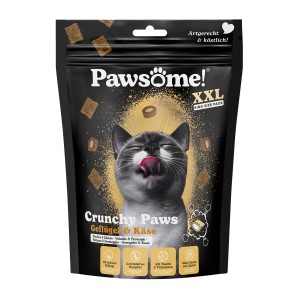 Pawsome Crunchy Paws Katzenleckerli Huhn & Käse, getreidefrei, 150g Packung.