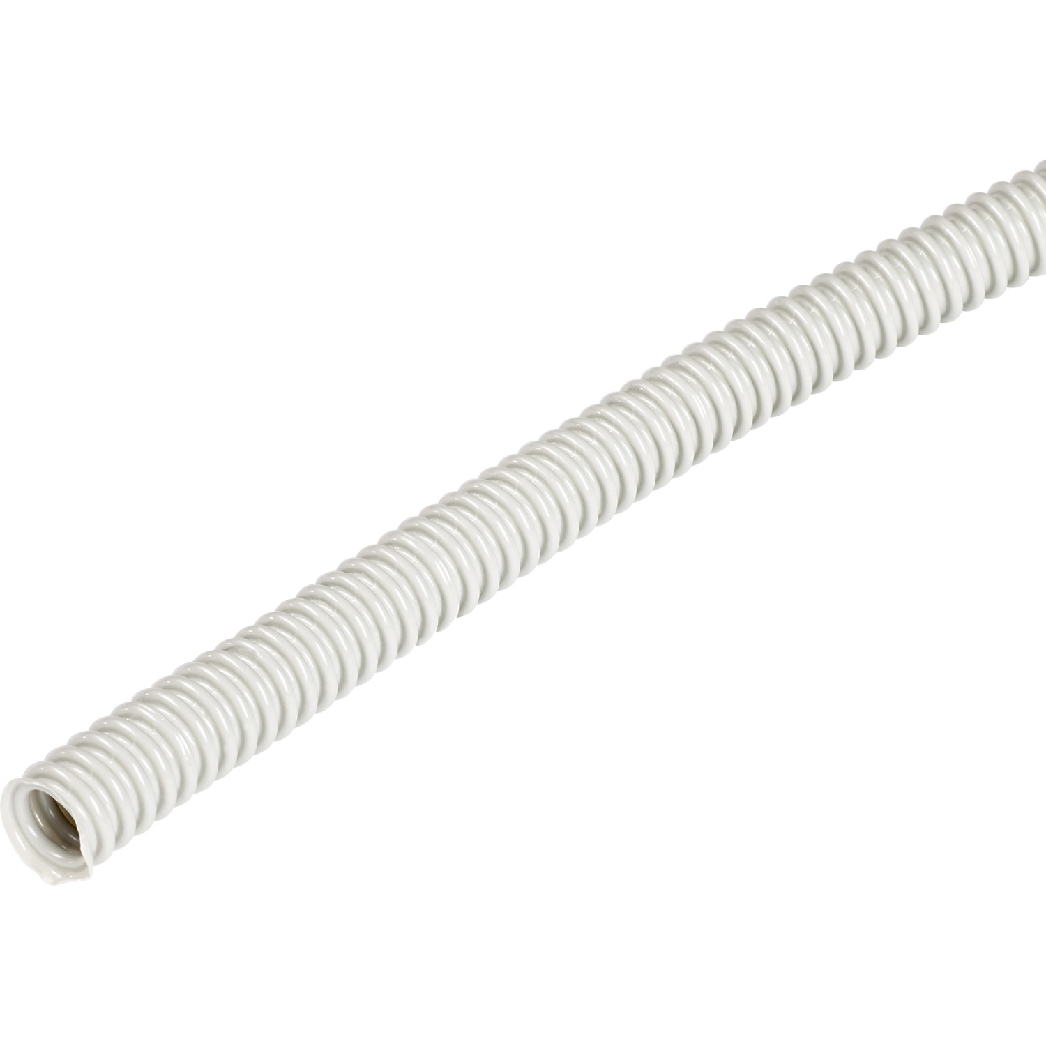 Flexibles, hellgraues Isolierrohr EN 20, 10 m Länge, geeignet für Aufputzmontage.