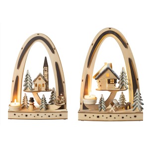 HGD Lichterbogen Winterkind und Waldhaus, LED Weihnachtsdeko aus Holz mit Timer.