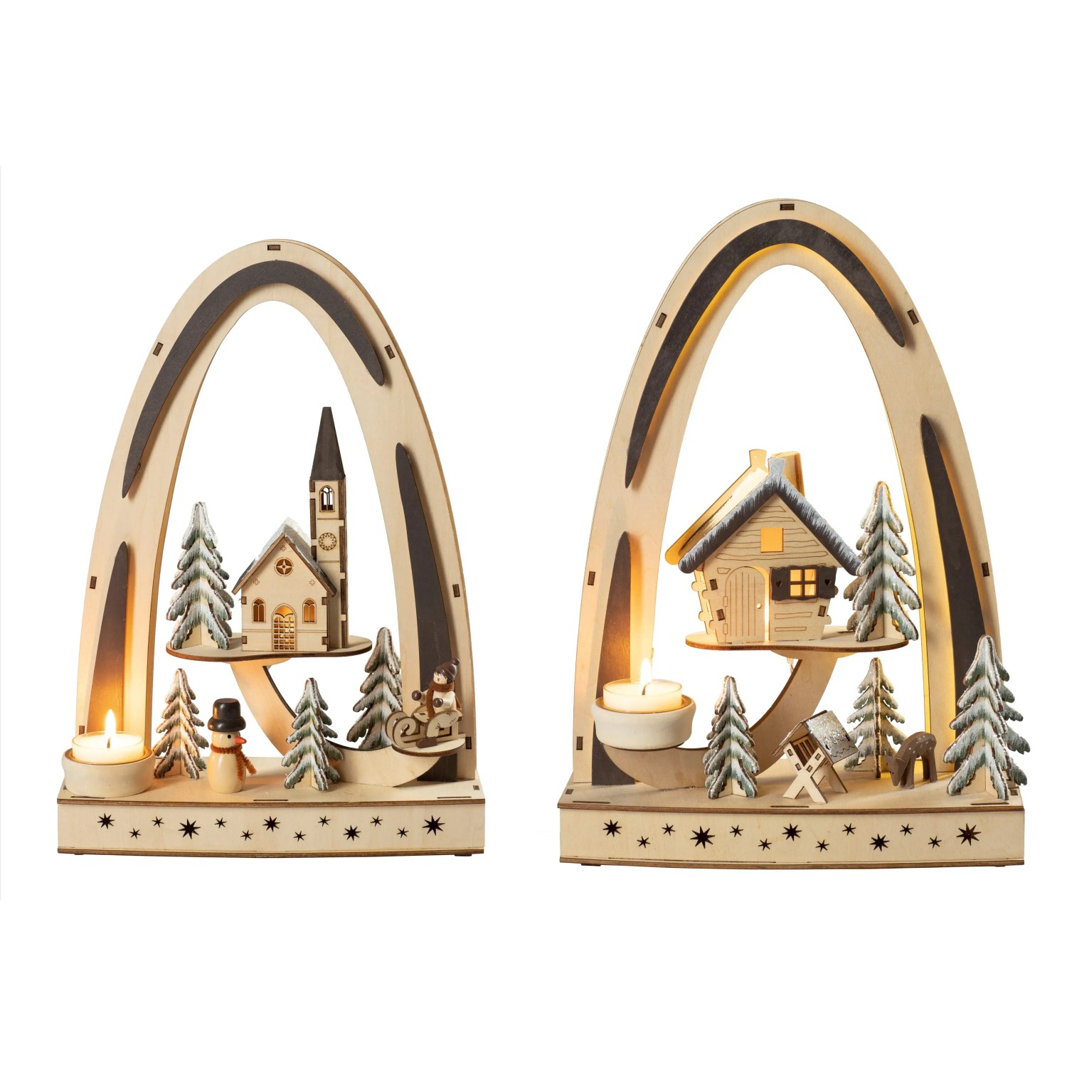 HGD Lichterbogen Winterkind mit Schneemann mit Timer 23 cm x 9,5 cm x 33 cm