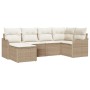 Beiges 6-tlg. vidaXL Garten-Sofa-Set aus Polyrattan mit weißen Kissen.
