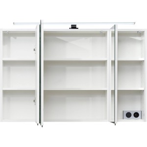 Pelipal Spiegelschrank Quickset 360, 110 cm breit, weiß glänzend, mit drei offenen Türen und Einlegeböden.