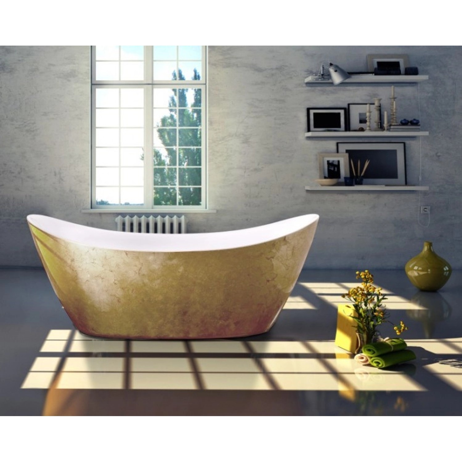 Bernstein Freistehende Badewanne SIENA Acryl Weiß BlattGold 173x73 günstig online kaufen