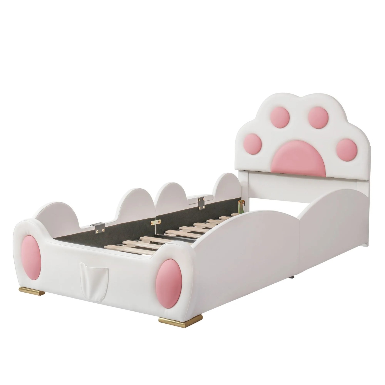 okwish Polsterbett 90x200cm mit Rutsche Leiter Kinderzimmer Weiß Rosa ohne Matratze