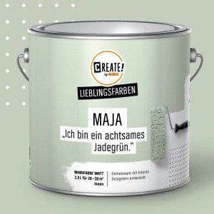 CREATE! by OBI Wandfarbe Maja Jadegrün, matte Innenfarbe im Farbeimer.