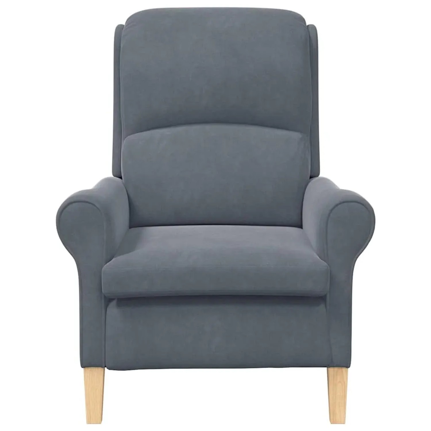 Dunkelgrauer vidaXL Sessel (76x94x102 cm) aus Samt. Loungesessel mit Holzfüßen.