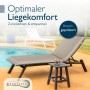 Beige Beautissu Deckchair Auflagen Set (2 Stk.) 190x60cm. Gartenliege mit Polster und Beistelltisch am Pool.
