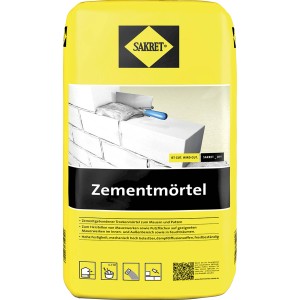 Sack Sakret Zementmörtel 40 kg, grauer Trockenmörtel für Mauerarbeiten und Putz.