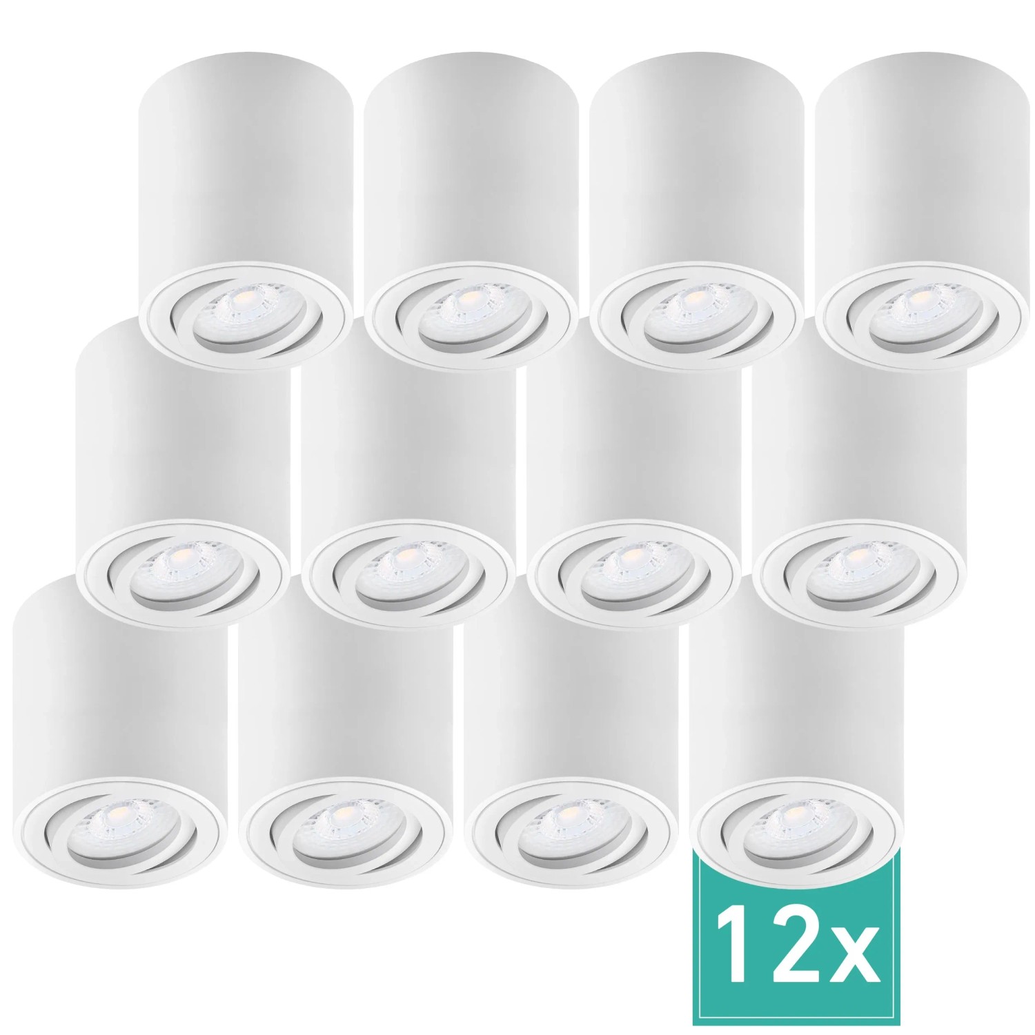 Oktaplex 12er Set Aluminium Aufbauspot Lile M Schwenkbar inkl. LED-Module Warmweiß 3000K 230V Weiß