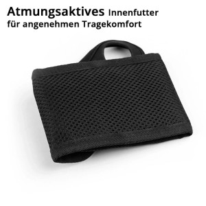 Schwarzes, atmungsaktives Innenfutter des STAHLWERK Magnet-Armbands für Handwerker, für hohen Tragekomfort.