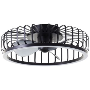 Schwarze LED-Deckenleuchte Capo mit Ventilator, Ø 48 cm. Moderne Deckenlampe mit integriertem Ventilator.