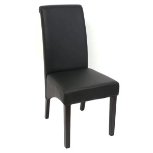 Eleganter Esszimmerstuhl Cesena, matt-schwarzes Kunstleder, gepolstert, dunkle Holzbeine.