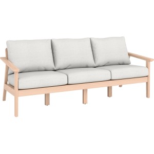 Loungegruppe Ashwood: Dreisitzer aus Akazienholz mit hellgrauen Kissen für den Garten.