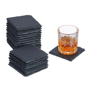 Relaxdays Glasuntersetzer 20er Set Schiefer Anthrazit 10 cm x 10 cm x 1 cm