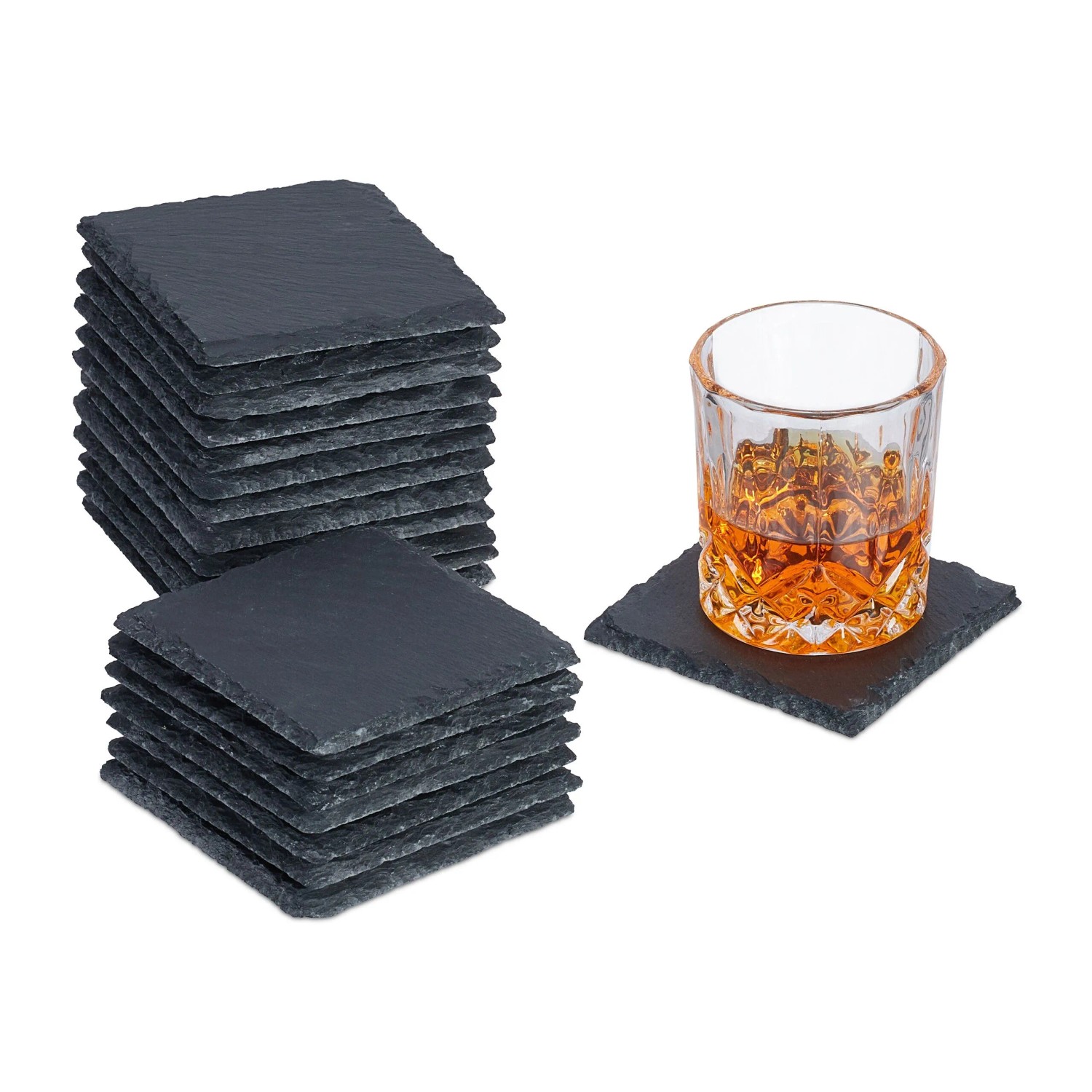 Relaxdays Glasuntersetzer 20er Set Schiefer Anthrazit 10 cm x 10 cm x 1 cm