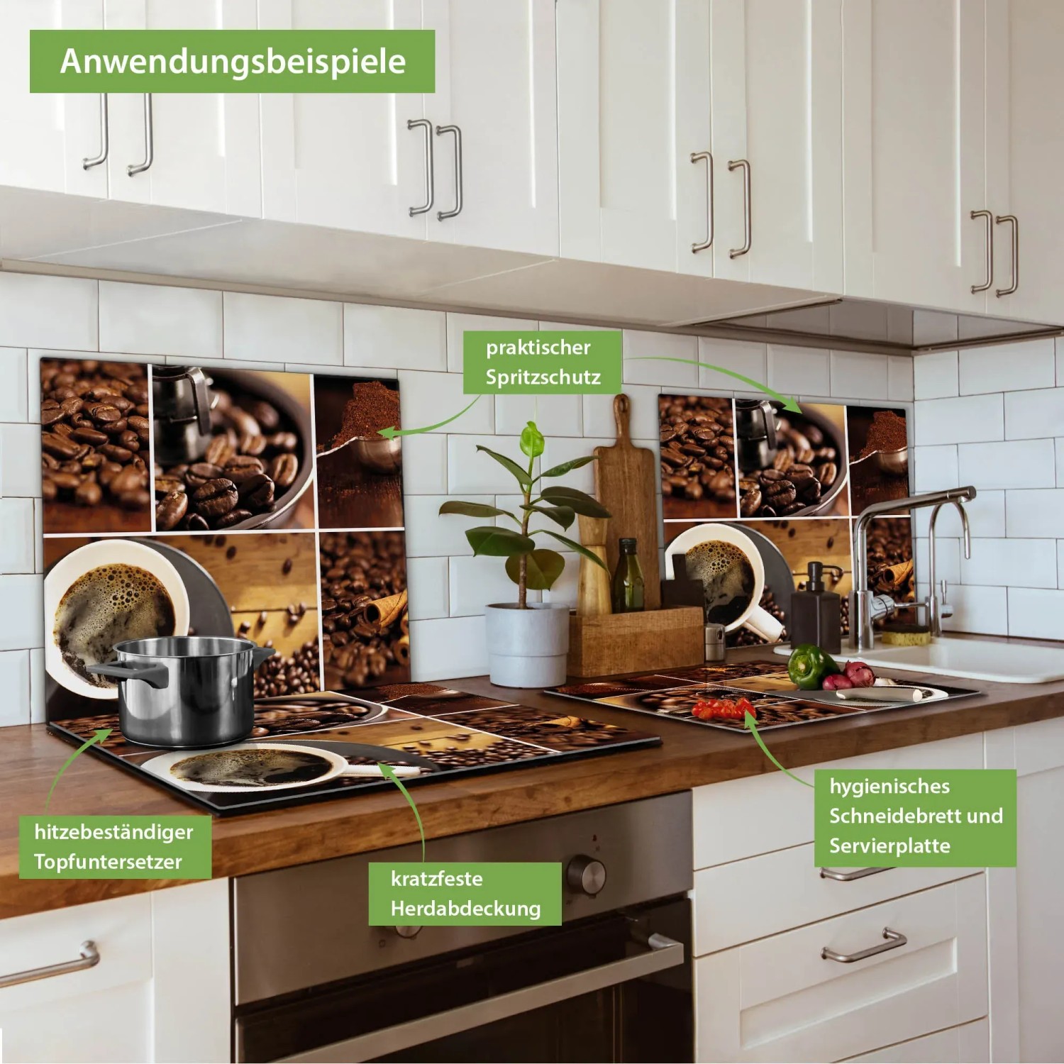 Banjado Herdabdeckplatte Glas mit Kaffee & Schokolade Motiv als Schneidebrett und Spritzschutz.