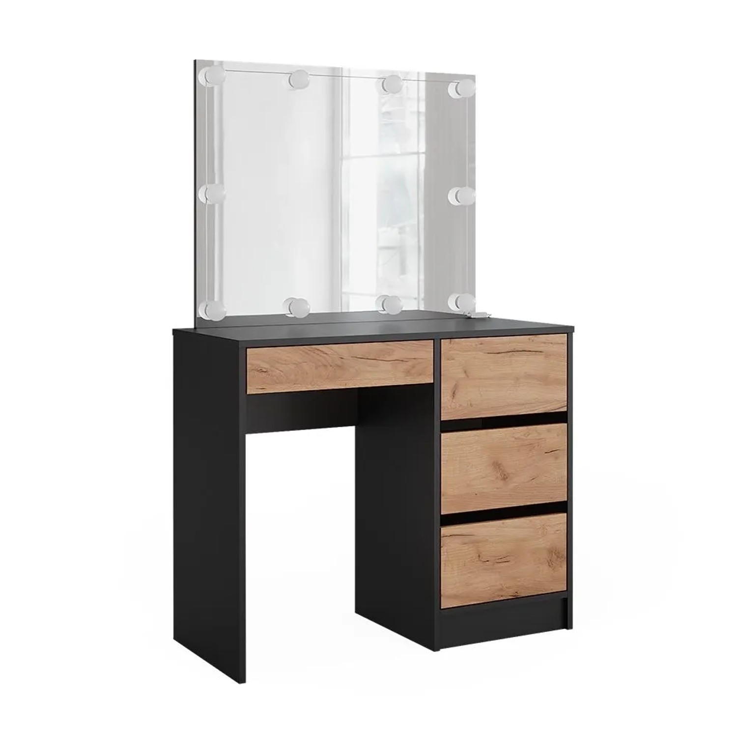 Vicco Schminktisch Sherry Anthrazit/Goldkraft Eiche 90 x 140 mit Spiegel und LED-Lichterkette