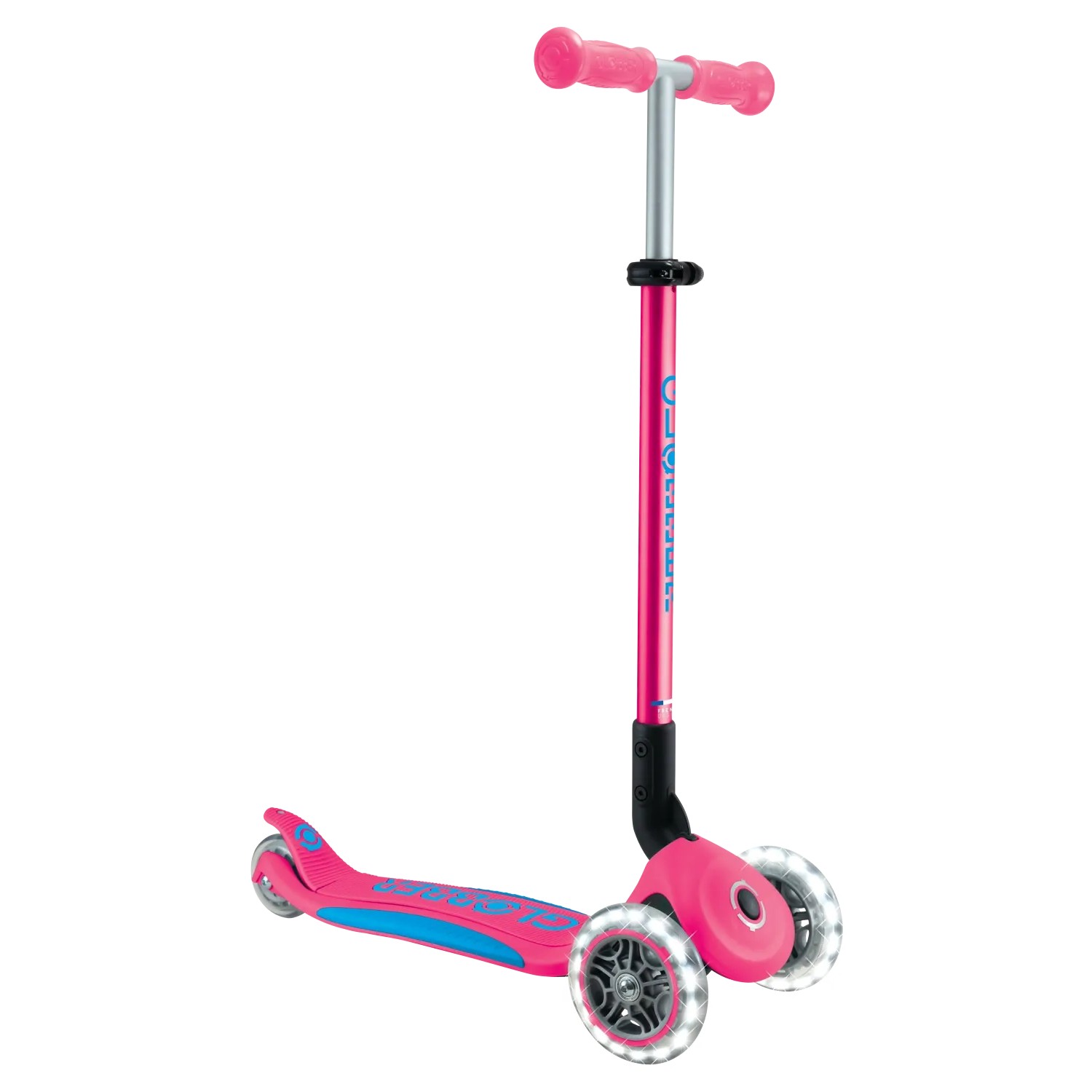 Globber Elite Lights Tretroller Kinder 120/80 mm ABEC 9 3-Rädrig Verstellbar LED-Leuchtrollen Fuchsia Pink