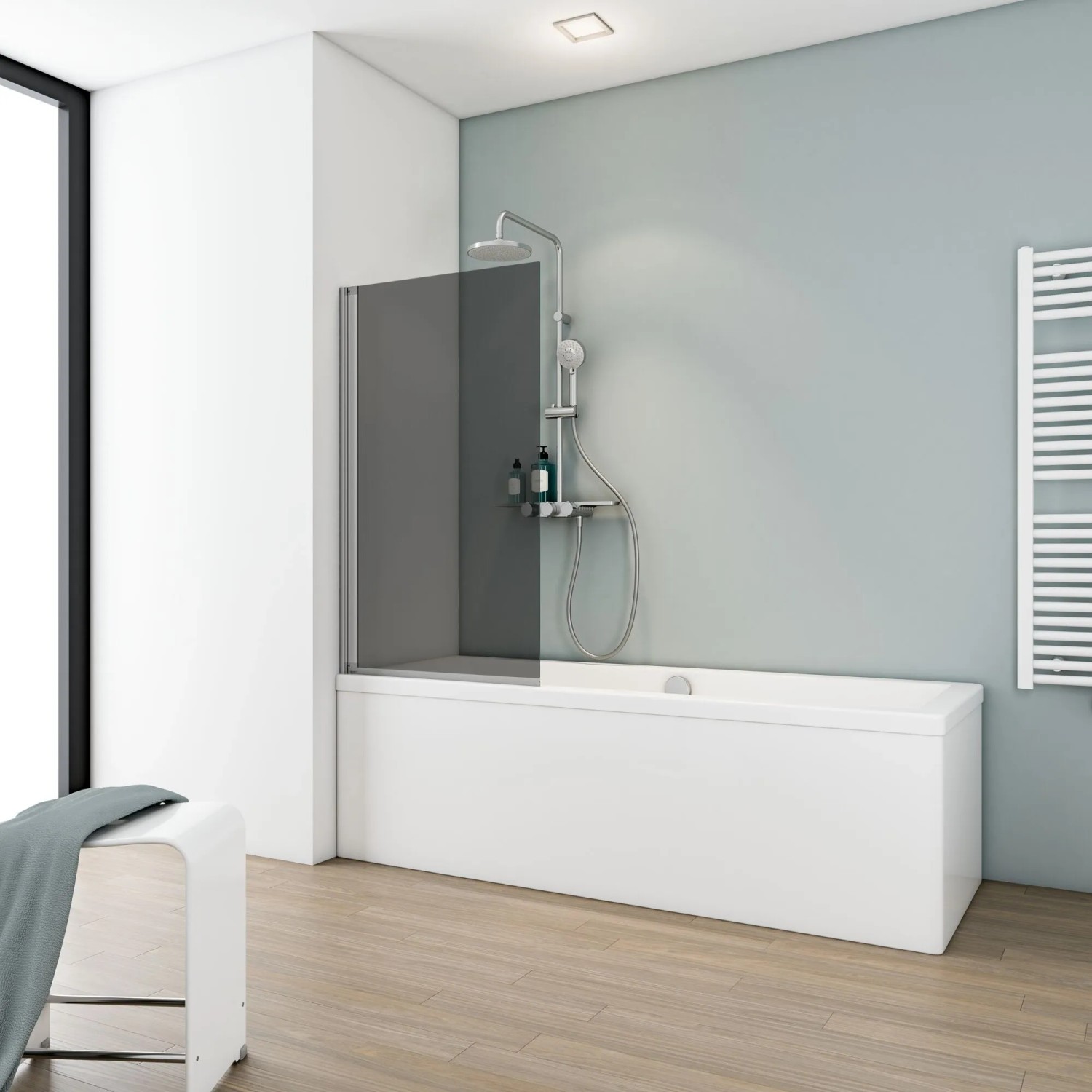 Schulte Badewannenaufsatz 70x130 cm 1-teilig 5 mm ESG Rauchglas schwenkbar