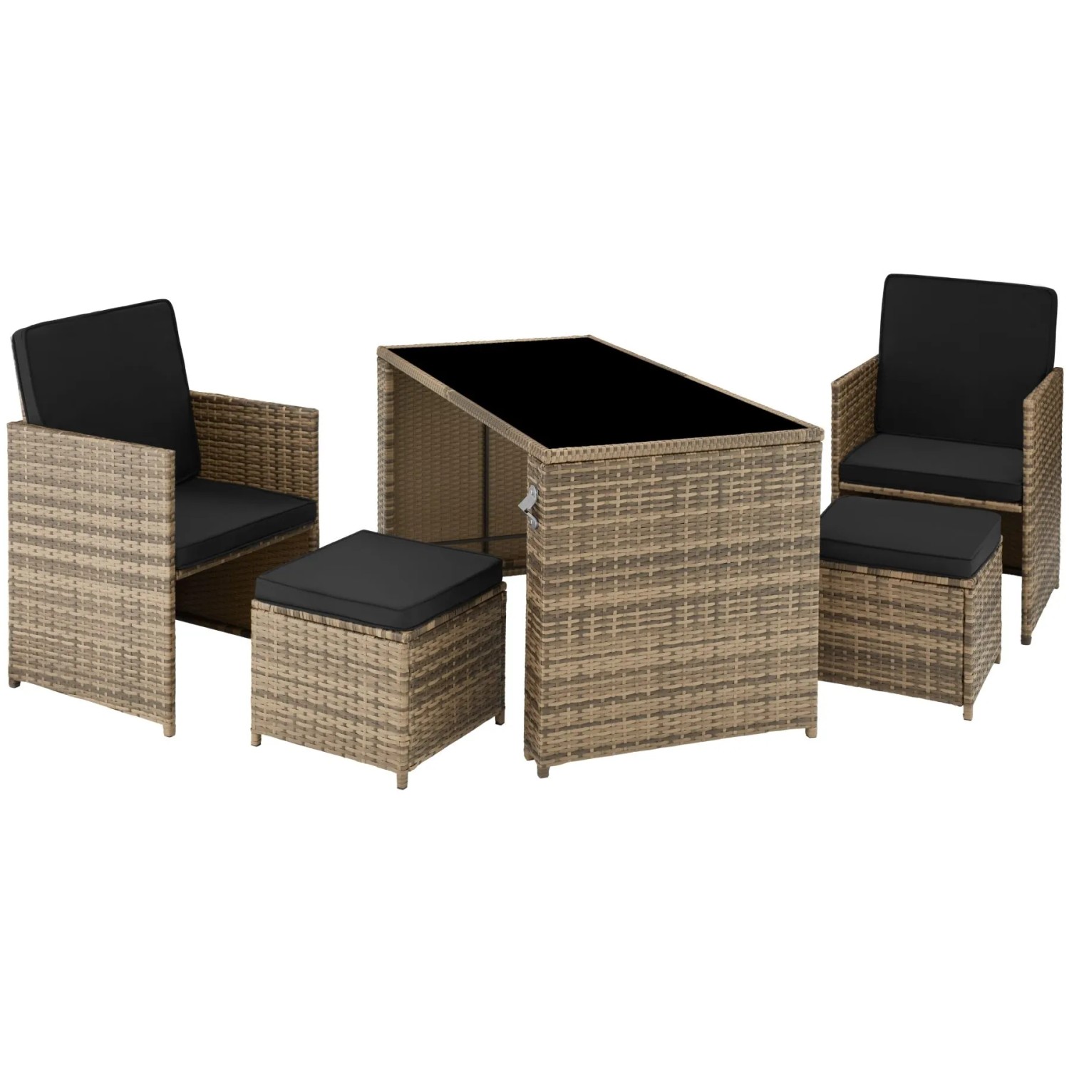 Tectake Rattan Sitzgruppe Palermo Für 2 Bis 4 Personen Widerstandsfähig  202 x 130 50 x 92 50 cm Natur
