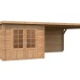 Palmako Ella Holz-Gartenhaus, hellbraun, mit Flachdach und Anbau. Gartenhaus aus Holz.