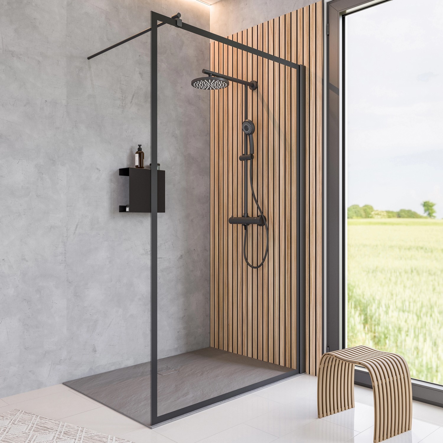 Schulte Walk In Frontteil Alexa Style 2.0 Dekor Frame Mattschwarz 200 x 120 cm