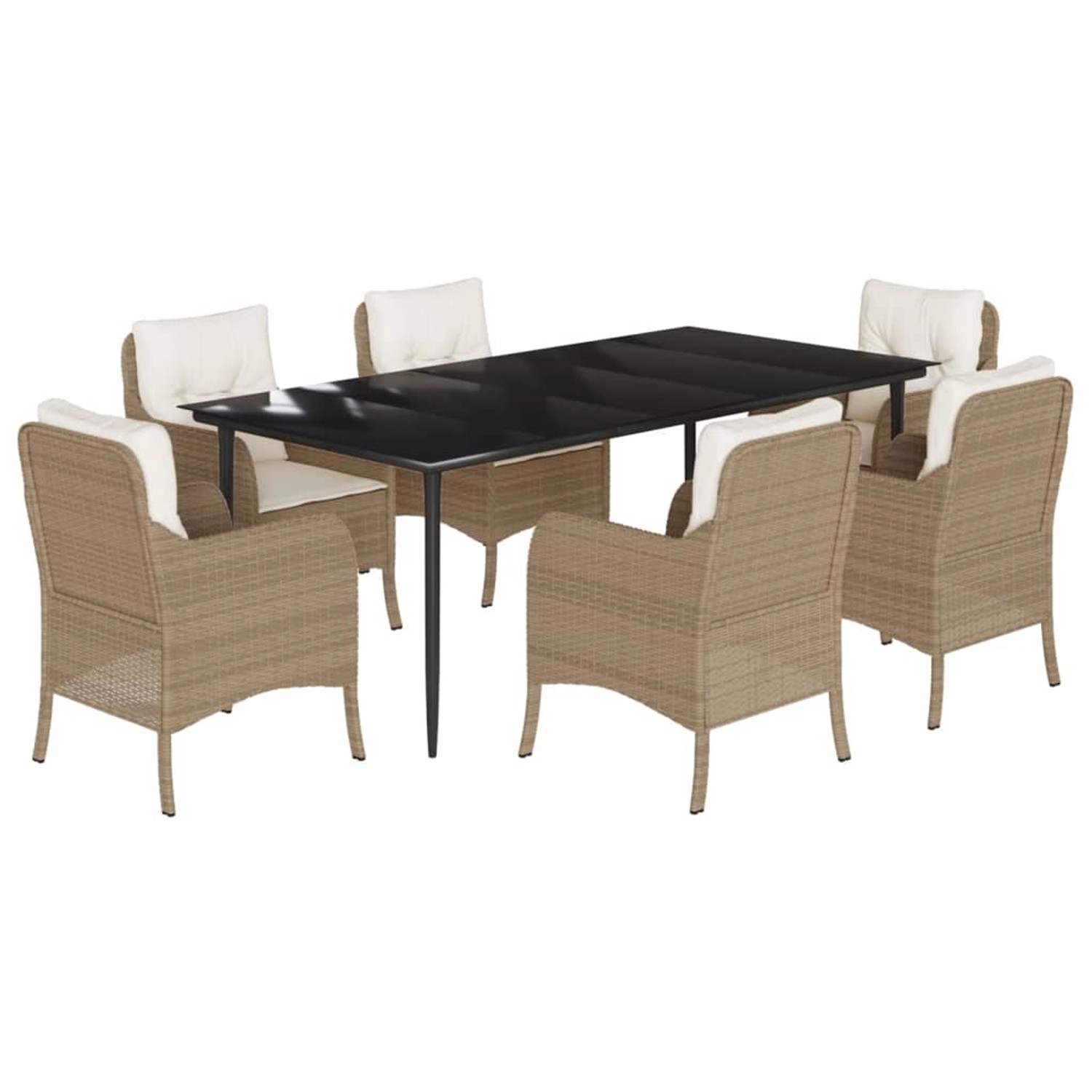 vidaXL 7-Tlg Garten-Essgruppe mit Kissen Beige Poly Rattan 3211967 günstig online kaufen