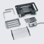 Severin PG 8114 SENOA DigitalBOOST Elektrogrill, Einzelteile: Grillrost, Heizelement, Auffangschale, Gestell.