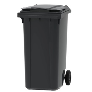 Graue PROREGAL Mülltonne Premium mit 2 Rädern, 240 Liter Volumen.